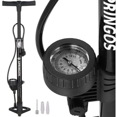 Pompe à vélo Springos avec Manomètre - 11 Bar - Tête Double - Publicité Pompe à vélo Springos avec Manomètre - 11 Bar - Tête Double - Publicité