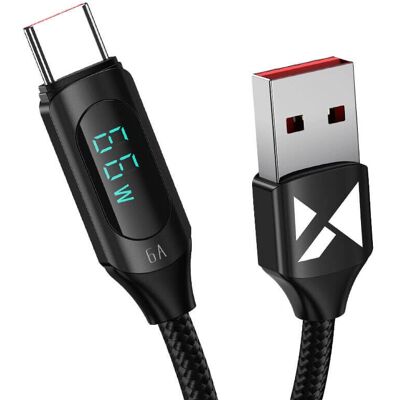 Câble USB A - USB C Wozinsky WUACC2 avec Écran 66W 6A 2m - Noir Câble USB A - USB C Wozinsky WUACC2 avec Écran 66W 6A 2m - Noir