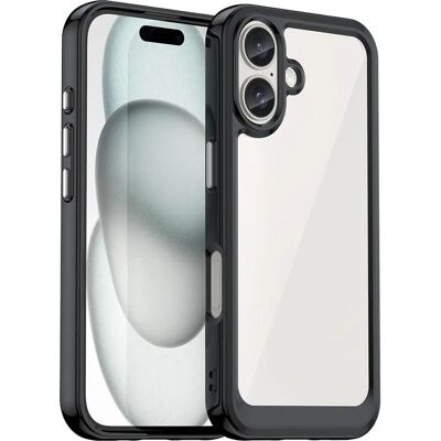 Custodia Outer Space nera per iPhone 16 con cornice in gel Custodia Outer Space nera per iPhone 16 con cornice in gel