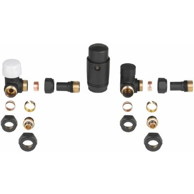 Conjunto de Válvulas Termostáticas Reversibles Negras para Radiador - Conexión de Cobre/PEX Conjunto de Válvulas Termostáticas Reversibles Negras para Radiador - Conexión de Cobre/PEX