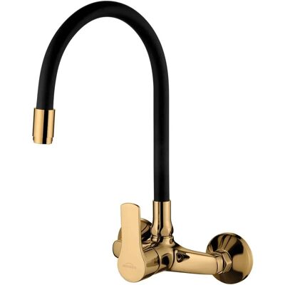 Grifo de cocina INVENA montado en la pared - caño flexible, oro Grifo de cocina INVENA montado en la pared - caño flexible, oro