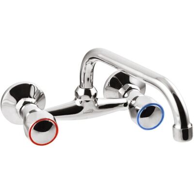 Invena Grifo mezclador de lavabo de pared cromado - 20cm, cabeza redonda, tipo C Invena Grifo mezclador de lavabo de pared cromado - 20cm, cabeza redonda, tipo C