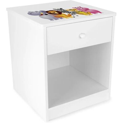 Table de chevet en bois avec animaux de la jungle - Mobilier pour chambre d'enfant - Publicité Table de chevet en bois avec animaux de la jungle - Mobilier pour chambre d'enfant - Publicité
