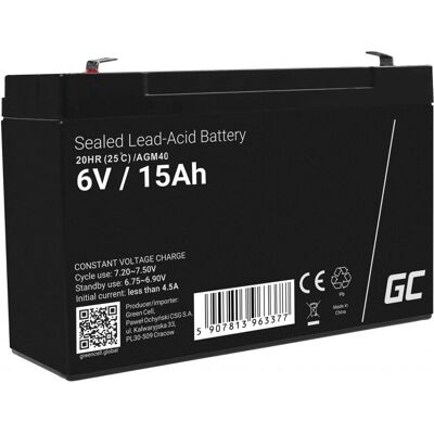 Batterie UPS Green Cell AGM40 - 6 V 15 Ah Plomb-acide scellé Batterie UPS Green Cell AGM40 - 6 V 15 Ah Plomb-acide scellé
