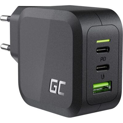 Green Cell PowerGaN 65W Laddare - 2x USB-C PD, 1x USB-A QC 3.0 - Kompakt, Snabbladdning Green Cell PowerGaN 65W Laddare - 2x USB-C PD, 1x USB-A QC 3.0 - Kompakt, Snabbladdning