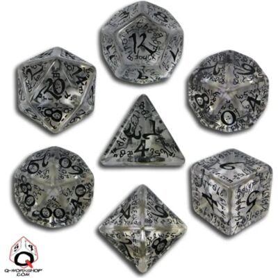 Dés Elfiques Translucides Noirs - Ensemble de 7 pièces de Jeu de Rôle - Publicité Dés Elfiques Translucides Noirs - Ensemble de 7 pièces de Jeu de Rôle - Publicité
