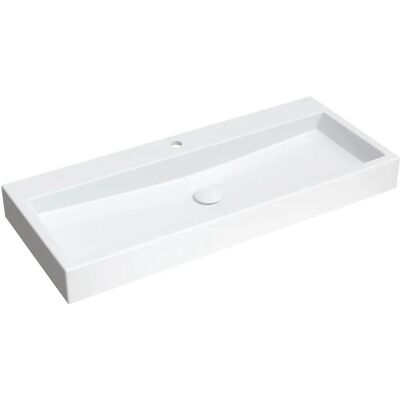Omnires Wit Gegoten Marmer Opbouwwastafel - 100x42cm - Wastafel Omnires Wit Gegoten Marmer Opbouwwastafel - 100x42cm - Wastafel