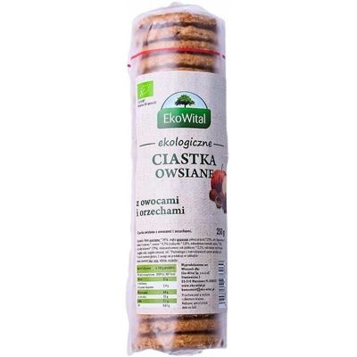 EKOWITAL Ekologiczne herbatniki owsiane - Owoce i orzechy - 250g EKOWITAL Ekologiczne herbatniki owsiane - Owoce i orzechy - 250g