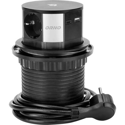 Prise encastrée Orno - Pop-Up 3x Schuko + 2xUSB + Qi sans fil - Noir - Publicité Prise encastrée Orno - Pop-Up 3x Schuko + 2xUSB + Qi sans fil - Noir - Publicité