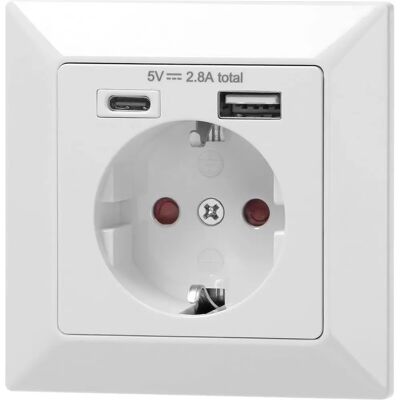 Prise électrique Orno avec USB-A & USB-C - 2P + Z, 5VDC, 2.8A - Publicité Prise électrique Orno avec USB-A & USB-C - 2P + Z, 5VDC, 2.8A - Publicité