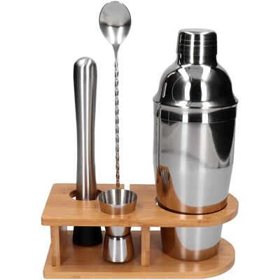Generic - Cobbler Shaker Set 5pc - Silver - Bamboo Base - Barware Set Generic - Cobbler Shaker Set 5pc - Silver - Bamboo Base - Barware Set