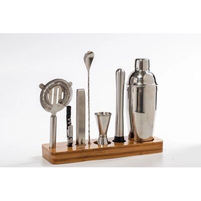 Generic - Zestaw barowy 8 elementów - Płaska podstawa bambusowa - Srebro - Barware Set Generic - Zestaw barowy 8 elementów - Płaska podstawa bambusowa - Srebro - Barware Set