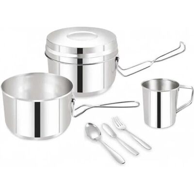 Kit de cuisine de camping Kinghoff - Acier inoxydable, avec tasses et couverts - Publicité Kit de cuisine de camping Kinghoff - Acier inoxydable, avec tasses et couverts - Publicité