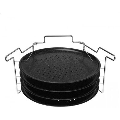 Kinghoff 4er-Set Pizzapfannen mit Gestell - 32cm Kinghoff 4er-Set Pizzapfannen mit Gestell - 32cm