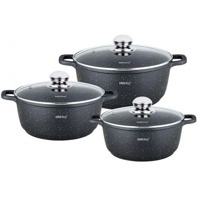 Kinghoff Marmorkochset - 3-teilig mit Glasdeckeln Kinghoff Marmorkochset - 3-teilig mit Glasdeckeln