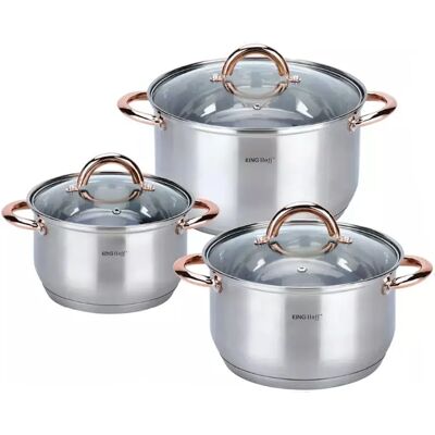 Set de 6 casseroles en acier inoxydable Kinghoff - Rosegold - Publicité Set de 6 casseroles en acier inoxydable Kinghoff - Rosegold - Publicité