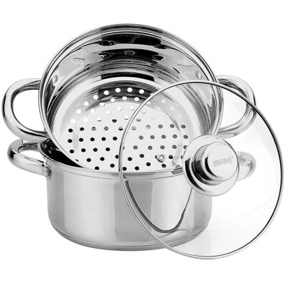 Kinghoff 2,5L Dampfgarer-Set - Edelstahl Kochtopf mit Glasdeckel Kinghoff 2,5L Dampfgarer-Set - Edelstahl Kochtopf mit Glasdeckel