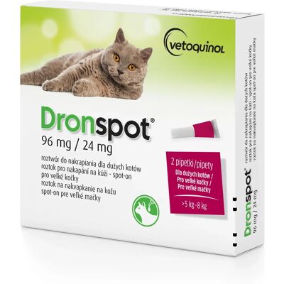 Dronspot 96 mg/24 mg Duże koty Spot-on - Leczenie przeciw pasożytom Dronspot 96 mg/24 mg Duże koty Spot-on - Leczenie przeciw pasożytom