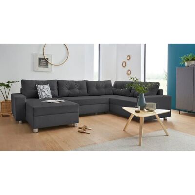 COLLECTION AB Paris U-Form Sofa - U-Form, Grau, Samtoptik, mit Bettfunktion COLLECTION AB Paris U-Form Sofa - U-Form, Grau, Samtoptik, mit Bettfunktion