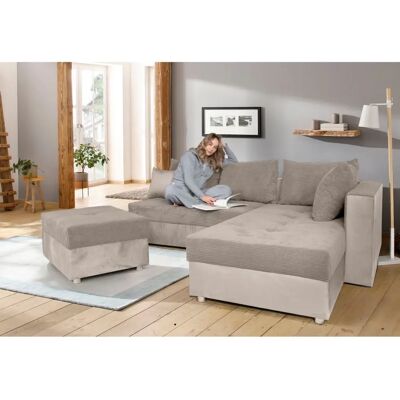 COLLECTION AB Italia L-Form Beige Samt Cord Sofa - Sofa COLLECTION AB Italia L-Form Beige Samt Cord Sofa - Sofa