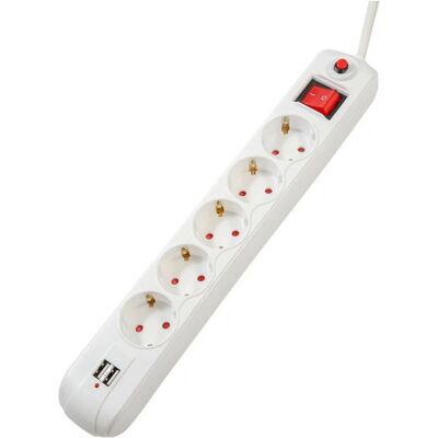 SPACER PP-5-18 USB Verlängerung - 5 Schuko 2 USB 1.8m Weiß SPACER PP-5-18 USB Verlängerung - 5 Schuko 2 USB 1.8m Weiß