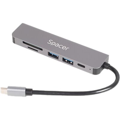 Spacer 6-in-1 USB-C Dockingstation - Grau - 4K HDMI, 87W PD Spacer 6-in-1 USB-C Dockingstation - Grau - 4K HDMI, 87W PD