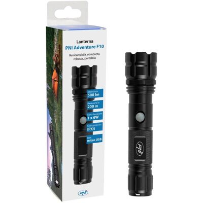 Latarka aluminiowa PNI Adventure F10 - Zoom, Wielorazowa, 500lm Latarka aluminiowa PNI Adventure F10 - Zoom, Wielorazowa, 500lm