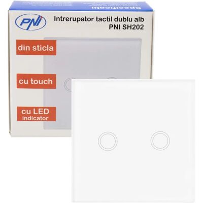 Interrupteur Double Tactile PNI - Panneau en Verre - 170-240V - Blanc - Publicité Interrupteur Double Tactile PNI - Panneau en Verre - 170-240V - Blanc - Publicité