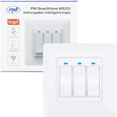 PNI SmartHome WS323 Interrupteur Intelligent Triplex - Wi-Fi 2.4 GHz - Blanc - Contrôle de lumière Internet - Compatible avec TuyaSmart - Publicité PNI SmartHome WS323 Interrupteur Intelligent Triplex - Wi-Fi 2.4 GHz - Blanc - Contrôle de lumière Internet - Compatible avec TuyaSmart - Publicité