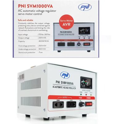 PNI SVM1000VA Stabilisateur de Tension - Servomoteur, 800W, 230V PNI SVM1000VA Stabilisateur de Tension - Servomoteur, 800W, 230V