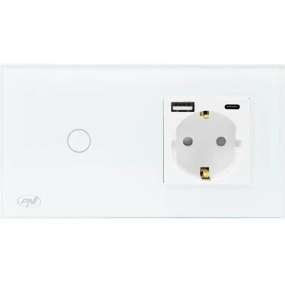 Interrupteur PNI SH115W avec prise et USB - Tactile, Blanc - Publicité Interrupteur PNI SH115W avec prise et USB - Tactile, Blanc - Publicité