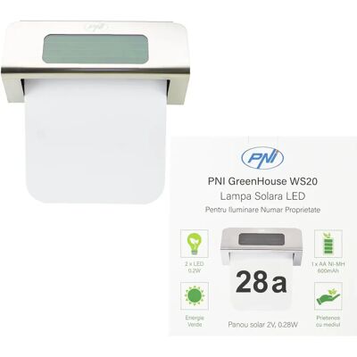 Lampe LED solaire PNI GreenHouse WS20 - Montage mural - Éclairage du numéro de propriété Lampe LED solaire PNI GreenHouse WS20 - Montage mural - Éclairage du numéro de propriété