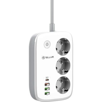 Tellur Smart Wi-Fi Mehrfachsteckdose - 3 Anschlüsse, 2500W, USB, Kindersicherung Tellur Smart Wi-Fi Mehrfachsteckdose - 3 Anschlüsse, 2500W, USB, Kindersicherung