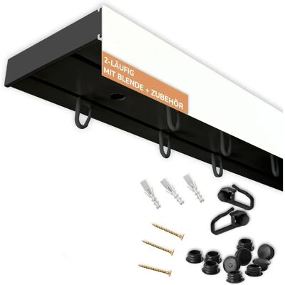 SN DECO GROUP Vorhangschiene Set 2-läufig, 200cm, schwarz-weiß SN DECO GROUP Vorhangschiene Set 2-läufig, 200cm, schwarz-weiß
