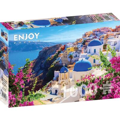 Enjoy Puzzle Santorini Fleurs - 1000 Pièces - Puzzle - Publicité Enjoy Puzzle Santorini Fleurs - 1000 Pièces - Puzzle - Publicité