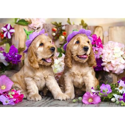 Enjoy Puzzles - Spaniel Puppies with Flower Hats - Puzzle Enjoy Puzzles - Spaniel Puppies with Flower Hats - Puzzle