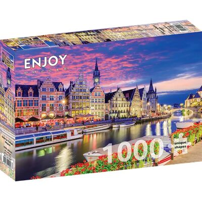 Enjoy Puzzle Gand au Crépuscule, Belgique, Puzzle, 1000 Pièces - Publicité Enjoy Puzzle Gand au Crépuscule, Belgique, Puzzle, 1000 Pièces - Publicité