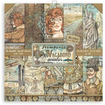 Ensemble de papier de scrapbooking Sir Vagabond Aviator de Stamperia - Publicité Ensemble de papier de scrapbooking Sir Vagabond Aviator de Stamperia - Publicité