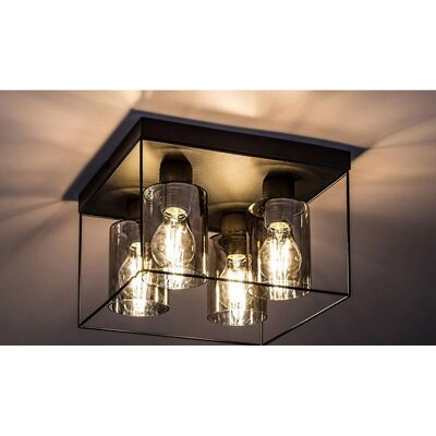 Lampada a Soffitto Chadwick Nera e Vetro Tintato RABALUX - Dimmerabile Lampada a Soffitto Chadwick Nera e Vetro Tintato RABALUX - Dimmerabile