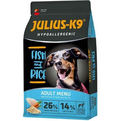 Nourriture hypoallergénique pour chiens Julius-K9 Poisson et Riz - 12kg Nourriture hypoallergénique pour chiens Julius-K9 Poisson et Riz - 12kg