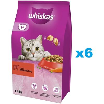 Whiskas Alimentation Sec adulte au bœuf 6x1,4kg - Publicité Whiskas Alimentation Sec adulte au bœuf 6x1,4kg - Publicité