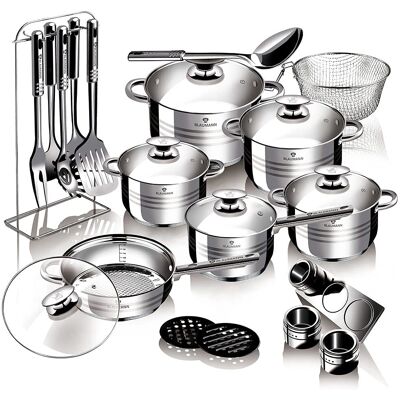 Blaumann 27Pc Cookware Set Stainless Steel Non Stick Pots Pans - Cookware Set Blaumann 27Pc Cookware Set Stainless Steel Non Stick Pots Pans - Cookware Set