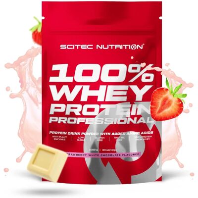 SciTec 100% Proteína de Suero Fresa Chocolate Blanco - 1000g SciTec 100% Proteína de Suero Fresa Chocolate Blanco - 1000g