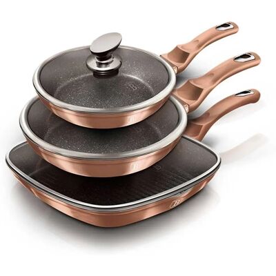 Zestaw 3 patelni w granicie Rose Gold Berlinger Haus - Do wszystkich kuchenek Zestaw 3 patelni w granicie Rose Gold Berlinger Haus - Do wszystkich kuchenek
