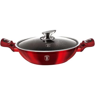 Burgundský kovový wok s víkem - Kuchyňské náčiní Burgundský kovový wok s víkem - Kuchyňské náčiní
