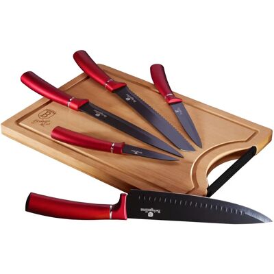 Set de 5 Couteaux de Cuisine Berlinger Haus Rouge & Planche à Découper Bambou - Publicité Set de 5 Couteaux de Cuisine Berlinger Haus Rouge & Planche à Découper Bambou - Publicité