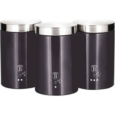 Ensemble de stockage Carbon Pro de Berlinger Haus - 3 bocaux en acier inoxydable - Design moderne - Publicité Ensemble de stockage Carbon Pro de Berlinger Haus - 3 bocaux en acier inoxydable - Design moderne - Publicité