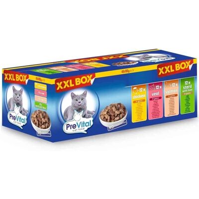 PreVital XXL Opakowanie Mokrej Karma dla Kotów - Różne Smaki, 48 x 100g PreVital XXL Opakowanie Mokrej Karma dla Kotów - Różne Smaki, 48 x 100g
