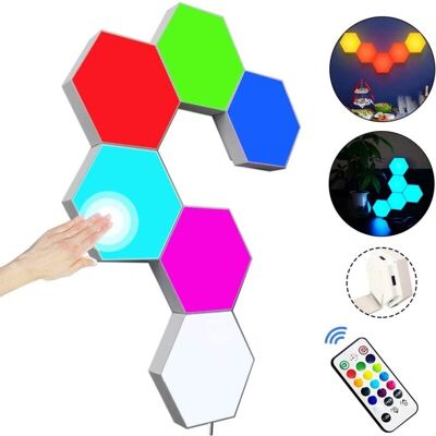 LANGRAY - Hexagonale Modular LED Panels - Muster: Hexagonal - Größe: 10.4 x 9 x 1.8 cm - Konnektivität: USB betrieben - LED Panel LANGRAY - Hexagonale Modular LED Panels - Muster: Hexagonal - Größe: 10.4 x 9 x 1.8 cm - Konnektivität: USB betrieben - LED Panel