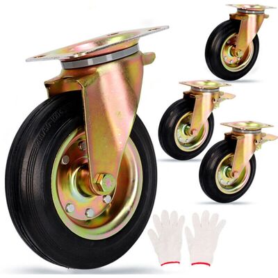 SNQ - 8in Brake Casters - Rubber Wheels - Furniture - Casters SNQ - 8in Brake Casters - Rubber Wheels - Furniture - Casters